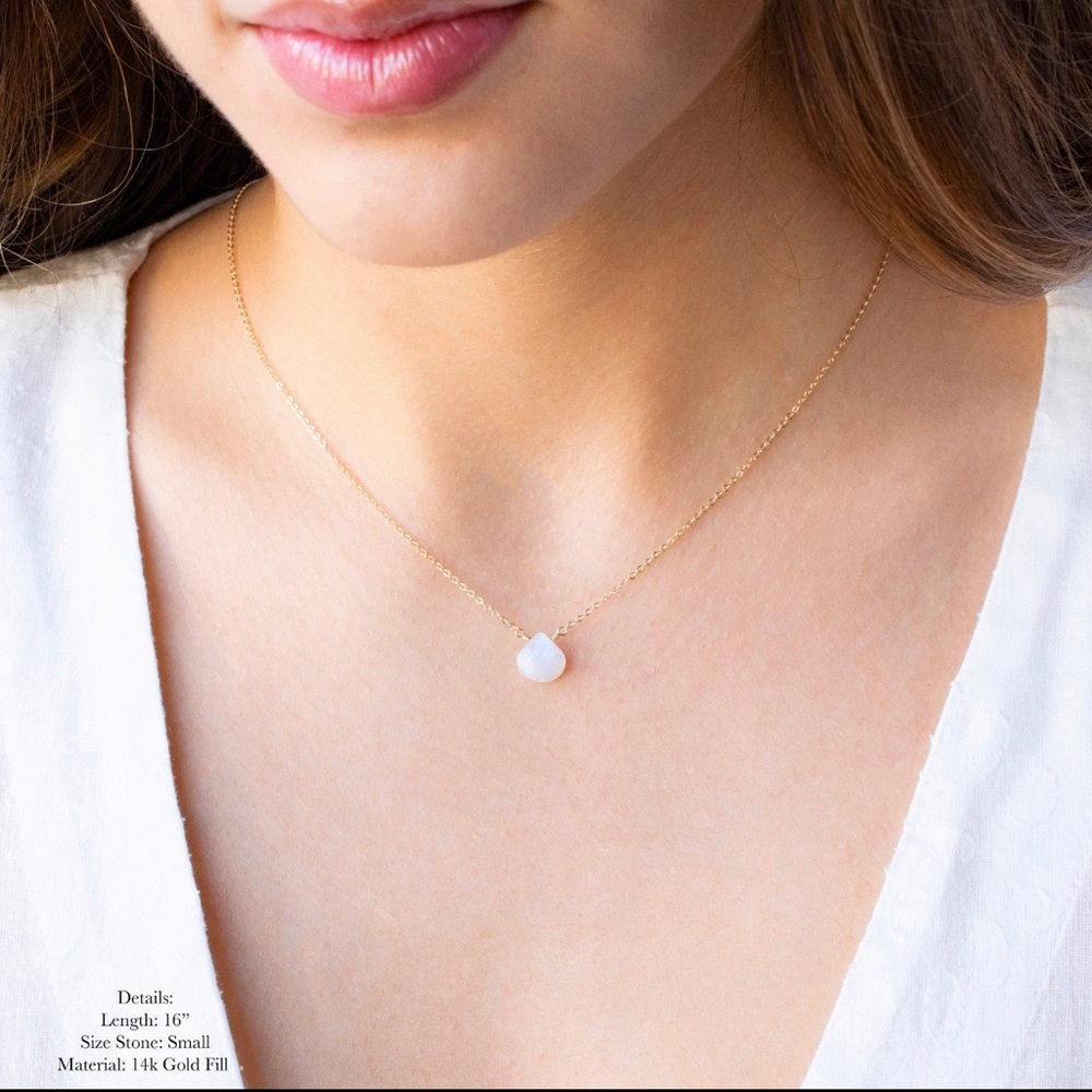 Gold Chain Necklace with White Teardrop Pendant - Women Jewelry Necklaces